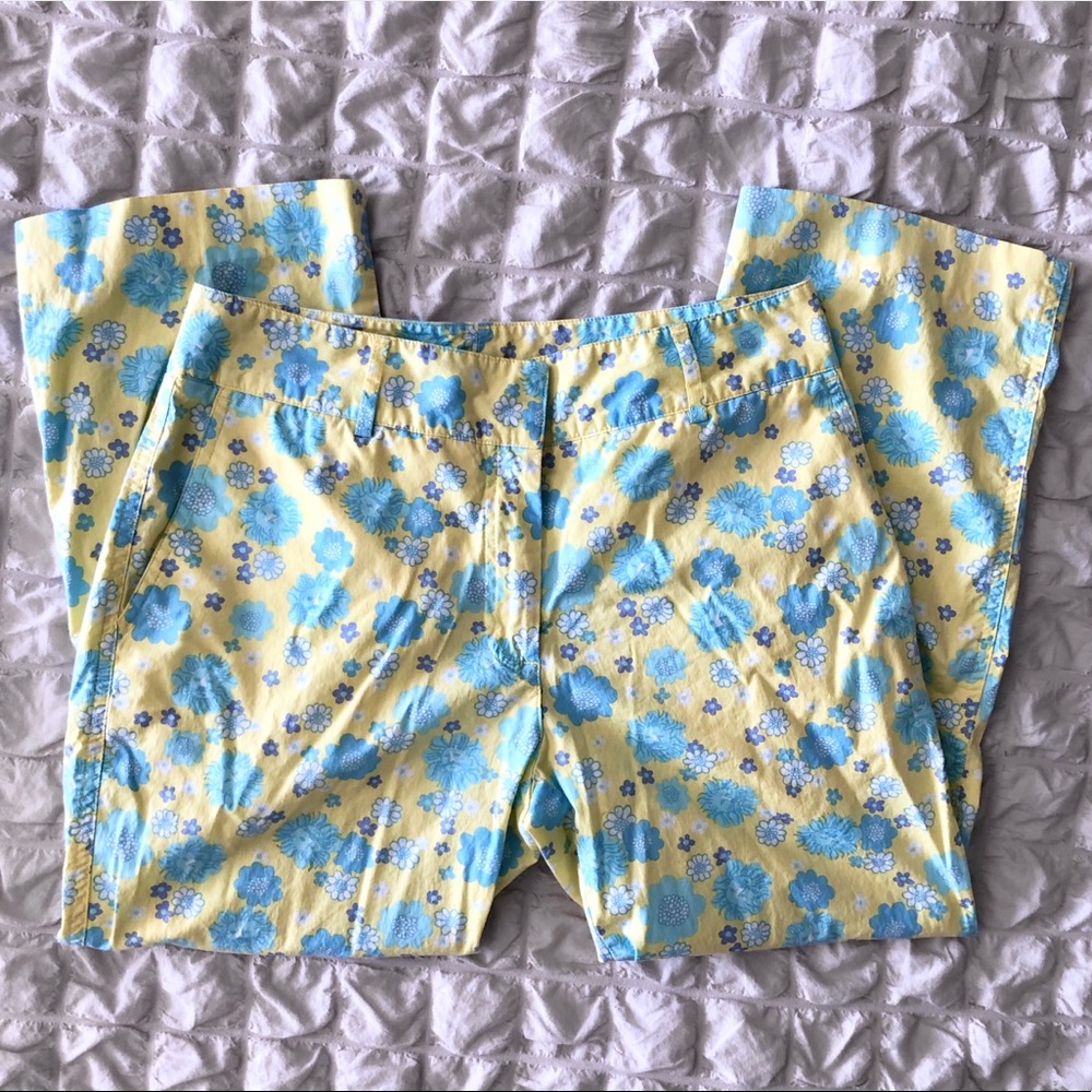 VTG Lilly Pulitzer Yellow & Blue Lion Floral Capri - Picture 2 of 4